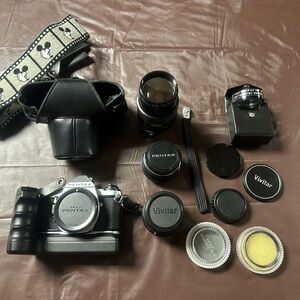 Pentax 35mm ME Super Camera with accessories